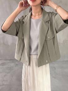 FRIFUL Women's Casual Lapel Collar Dropped Shoulder Loose Short Jacket, Suitable For Spring And Autumn Daily Commute - Grey - View 5