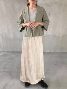 FRIFUL Women's Casual Lapel Collar Dropped Shoulder Loose Short Jacket, Suitable For Spring And Autumn Daily Commute - Grey - View 3