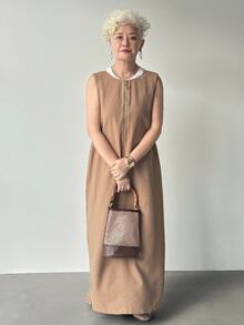 FRIFUL Women's Khaki Solid Color Sleeveless Zipper Decor Dress, Autumn - Khaki - View 3