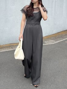 FRIFUL Women's Mesh Patchwork Pocket Wide Leg Jumpsuit Lounge Sets For Women Summer Jumpsuits For Women Golf Pastal Sexy - Grey - View 6