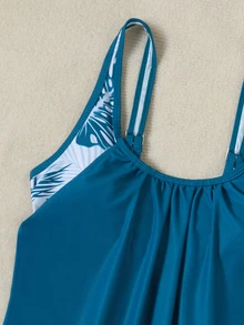 Swim Lushoire Summer Beach Vacation Vacation Vacation Pool Party Teal Shorts Tankini Swimsuit Blue And White White Tropical - Dark Green - View 11
