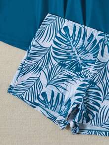 Swim Lushoire Summer Beach Vacation Vacation Vacation Pool Party Teal Shorts Tankini Swimsuit Blue And White White Tropical - Dark Green - View 13