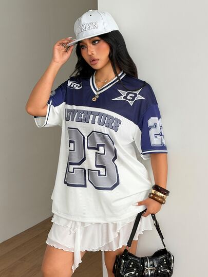 Coolane Women's Men's Plus Size Summer Fall Streetwear Vintage Sport Game Day Casual Mesh Oversized Number Print White Blue V-Neck Baseball Jersey