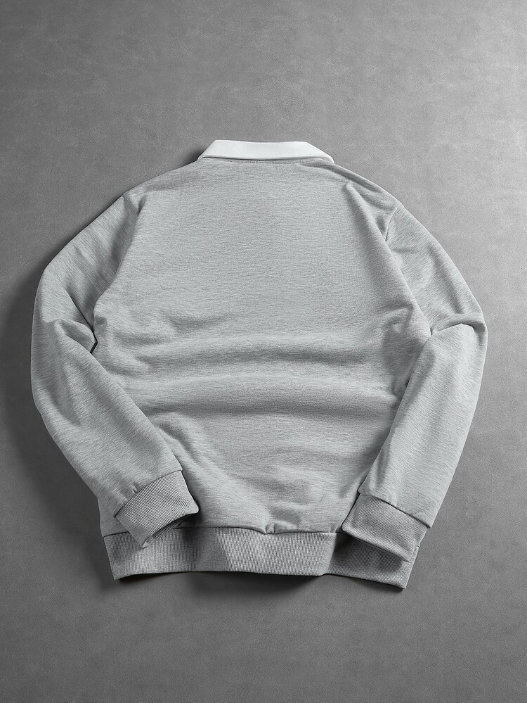 GETOML Knitted Casual Oatmeal Grey & White Colorblock Pullover Sweatshirt, Versatile Everyday Wear - Navy Blue - View 5