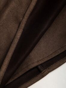 Sweetra Rok Mini A-Line Bodycon Asimetris Berlipit Pinggang Tinggi Bahan Beludru Suede Kopi Maillard, Musim Gugur - Coffee Brown - View 3