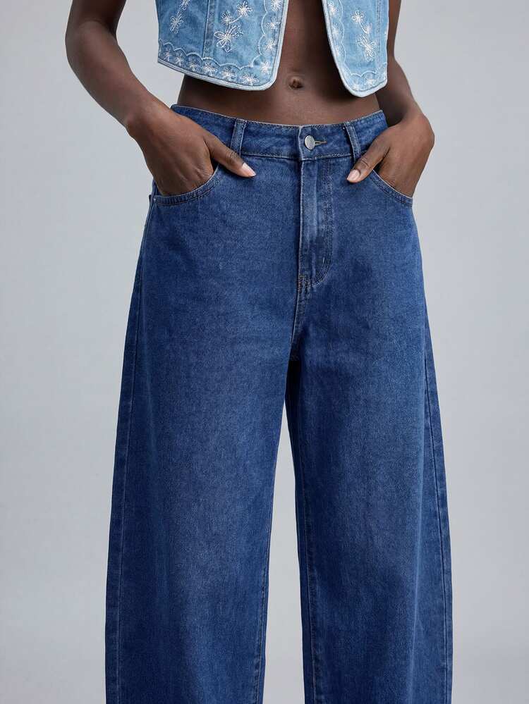 Maija Women's Pocket Tapered Casual Versatile Denim Jeans Women's Fall Teacher Pants - Medium Wash - View 3