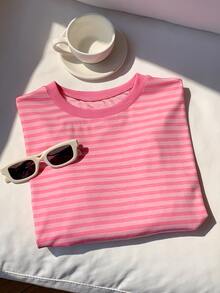 Comfortcana Solid Color Drop Shoulder Short Casual 90s Plus Size T-Shirt Graduation Formal Light Pink Summer - Pink - View 5