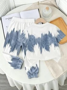 Young Boy Autumn New Arrival Casual Minimalist Loose Comfortable Sporty Style Crew Neck Short Sleeve & Long Pants 2 Pieces Set - Multicolor - View 2