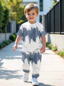 Young Boy Autumn New Arrival Casual Minimalist Loose Comfortable Sporty Style Crew Neck Short Sleeve & Long Pants 2 Pieces Set - Multicolor - View 1