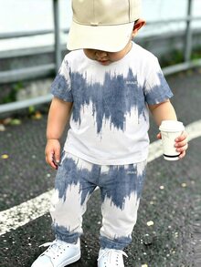 Young Boy Autumn New Arrival Casual Minimalist Loose Comfortable Sporty Style Crew Neck Short Sleeve & Long Pants 2 Pieces Set - Multicolor - View 4