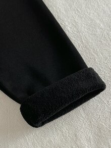 SHEIN Playful Pals 2件組幼兒女嬰黑色波點彼得潘領蝴蝶結裝飾針織外套與長褲休閒套裝，可愛日系風格，秋季親子搭配，Daddy's Girl - 粉色 - 查看 5