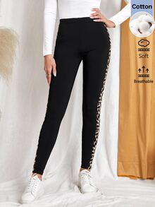 Easowa Women's Casual Streetwear Fall Commute Daily Basic Fashion Outwear Leopard Print Patchwork Leggings Gym Black - Black - View 4