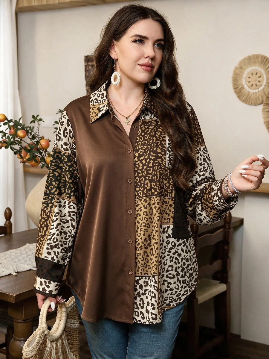 Lacomfia Plus Size Women's Plaid Patchwork Casual Shirt Fall Cloth For Women - Multicolor - View 1