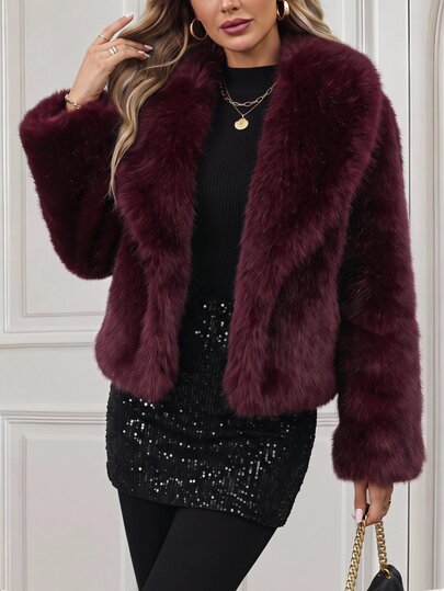 Medorina Women's Solid Color Plush Fashion Versatile Faux Fur Coat