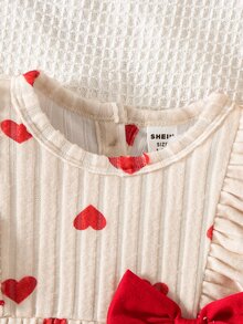 SHEIN 0-9 Months Baby Girl Dress | Apricot Heart Print Cute Birthday Style | Spring/Autumn Wearable Set, Soft Round Neck - Multicolor - View 10