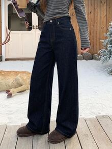 DAZY Summer New Loose Casual Straight Leg Denim Jeans For Women - Dark Wash - View 7