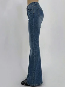 DAZY Distressed Wash Slim Flare Jeans With Pockets For Women - Light Wash - View 5