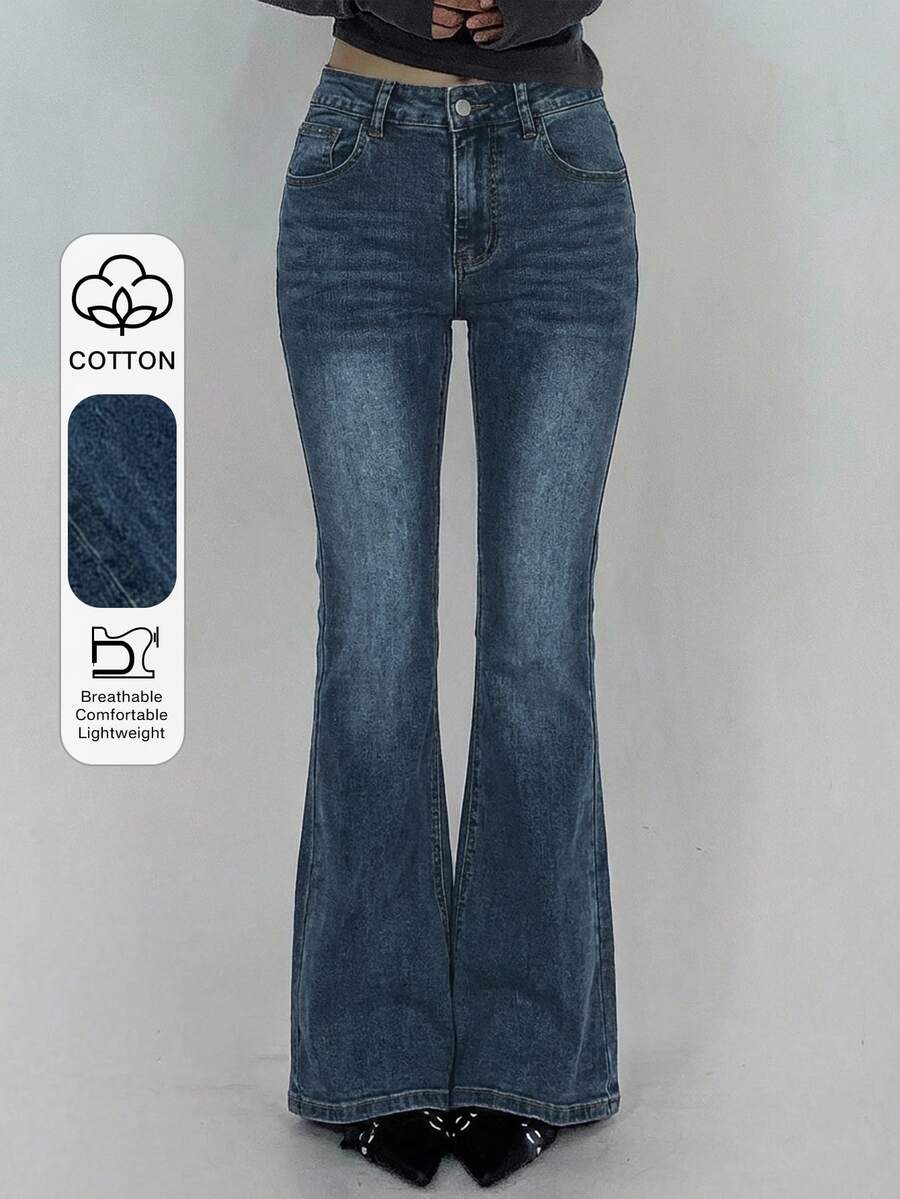 DAZY Distressed Wash Slim Flare Jeans With Pockets For Women - Light Wash - View 1