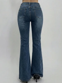 DAZY Distressed Wash Slim Flare Jeans With Pockets For Women - Light Wash - View 2