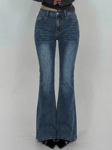 DAZY Distressed Wash Slim Flare Jeans With Pockets For Women - Light Wash - View 6
