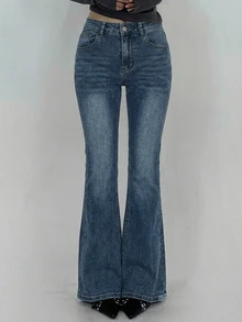 DAZY Distressed Wash Slim Flare Jeans With Pockets For Women - Light Wash - View 4