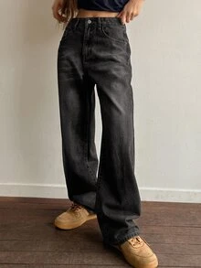 DAZY Women Vintage Loose Wide Leg Jeans With Pockets And Long Length, Washed Blue,Baggy Jeans,Fall Clothes - Dark Grey - View 6