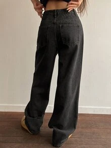 DAZY Women Vintage Loose Wide Leg Jeans With Pockets And Long Length, Washed Blue,Baggy Jeans,Fall Clothes - Dark Grey - View 2