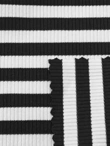 SHEIN EZwear Women's 2 Pack Black And White Striped Off-White Ribbed Knit Crew Neck Long Sleeve Slim Fit Tee Everyday Night Out Fall Casual - Multicolor - View 4