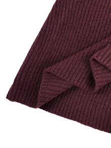 Vionelle Fall/ Plus Size Twisted Front Deep V-Neck Long Sleeve Ribbed Knit Sweater Party Dinner Formal Evening Dark Green Elegant Winter - Burgundy - View 4