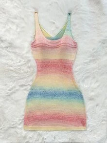 Sweetina Vestido de suéter casual sin mangas con cuello redondo y estampado integral de talla grande - Multicolor - Ver 8
