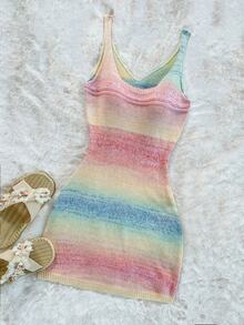 Sweetina Vestido de suéter casual sin mangas con cuello redondo y estampado integral de talla grande - Multicolor - Ver 3