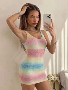 Sweetina Vestido de suéter casual sin mangas con cuello redondo y estampado integral de talla grande - Multicolor - Ver 1