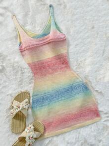 Sweetina Vestido de suéter casual sin mangas con cuello redondo y estampado integral de talla grande - Multicolor - Ver 4