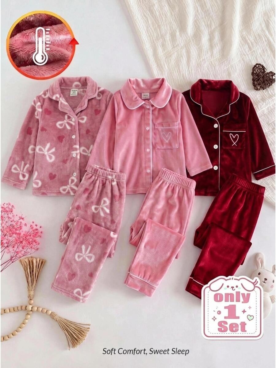 SHEIN Baby Girl Knitted Cute Bow Print Faux Fur Cardigan & Long Autumn Pants Loungewear Set, 2 Pieces - Multicolor - View 1