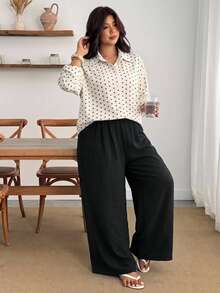 Enliva Plus Size Women's Polka Dot Shirt And Black Trousers Two Pieces SetApple,Rounded Body Fall Piece Set Woman Winter Fall - Multicolor - View 6