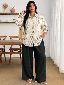 Enliva Plus Size Women's Polka Dot Shirt And Black Trousers Two Pieces SetApple,Rounded Body Fall Piece Set Woman Winter Fall - Multicolor - View 7