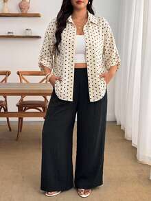 Enliva Plus Size Women's Polka Dot Shirt And Black Trousers Two Pieces SetApple,Rounded Body Fall Piece Set Woman Winter Fall - Multicolor - View 4