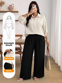 Enliva Plus Size Women's Polka Dot Shirt And Black Trousers Two Pieces SetApple,Rounded Body Fall Piece Set Woman Winter Fall - Multicolor - View 1
