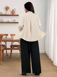 Enliva Plus Size Women's Polka Dot Shirt And Black Trousers Two Pieces SetApple,Rounded Body Fall Piece Set Woman Winter Fall - Multicolor - View 2