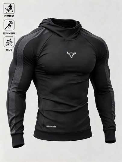 Gym Rark Men's Bull Head Print Raglan Long Sleeve Hooded Sports Sweatshirt