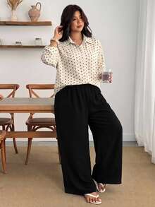 Enliva Plus Size Women's Cream Shirt And Black Trousers Two Pieces SetApple,Rounded Body Fall Piece Set Woman Winter Fall Office Brunch 1920 Vintage Casual - Multicolor - View 6