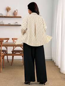 Enliva Plus Size Women's Cream Shirt And Black Trousers Two Pieces SetApple,Rounded Body Fall Piece Set Woman Winter Fall Office Brunch 1920 Vintage Casual - Multicolor - View 2