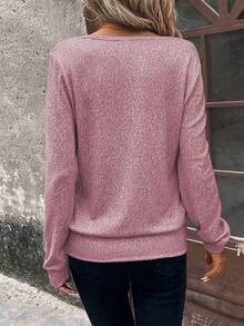 LUMIGAL Women's Plaid Patchwork Casual Daily Wear Sweatshirt - Pink - View 2