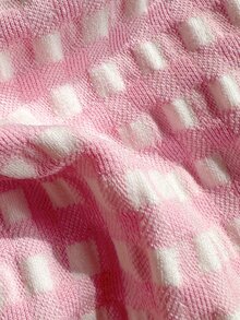 Swim Mod Textured Fabric Tiered Ruffle Front Tie Bow Waist Pleated Cute Sweet Fashion Vibrant Party 2 Pieces Pink Bikini Set For Summer Beach Vacation - Pink - View 7