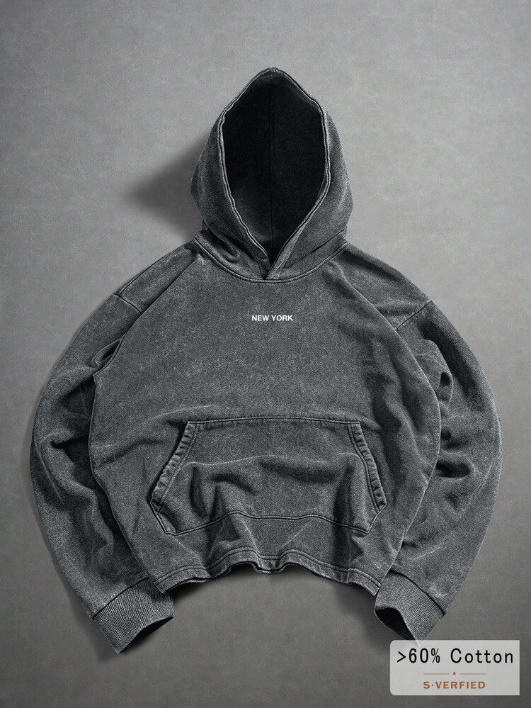 SLATEMANN Men's Letter Print Long Sleeve Pocket Casual Hoodie - Dark Grey - View 3
