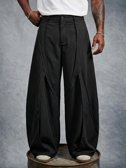 AXEPEAK Men's Solid Color Waist Button Design Curved Leg Pants
