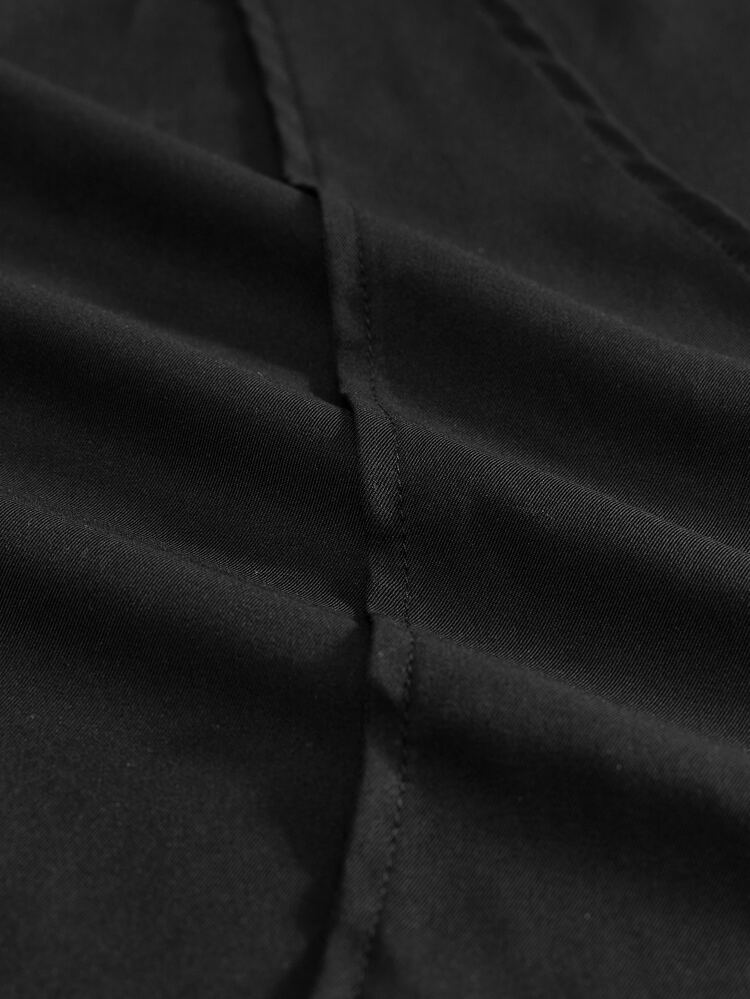 AXEPEAK Men's Solid Color Waist Button Design Curved Leg Pants - Black - View 7