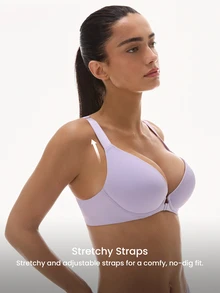 LUVLETTE حمالة صدر أساسية بنفسجية بتصميم T-Shirt، دعم Dream Curve +Smooth، إغلاق أمامي، تغطية كاملة ودعم رافع للصدر - ارجواني - مشاهدة 4