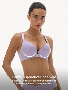 LUVLETTE حمالة صدر أساسية بنفسجية بتصميم T-Shirt، دعم Dream Curve +Smooth، إغلاق أمامي، تغطية كاملة ودعم رافع للصدر - ارجواني - مشاهدة 9