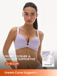 LUVLETTE حمالة صدر أساسية بنفسجية بتصميم T-Shirt، دعم Dream Curve +Smooth، إغلاق أمامي، تغطية كاملة ودعم رافع للصدر - ارجواني - مشاهدة 1